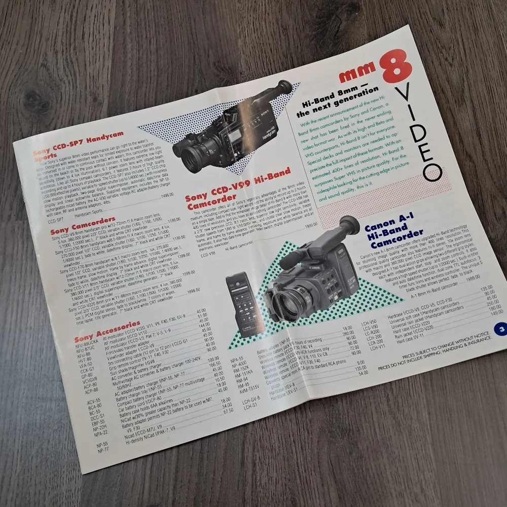 sony 8mm video cassests accessories manual